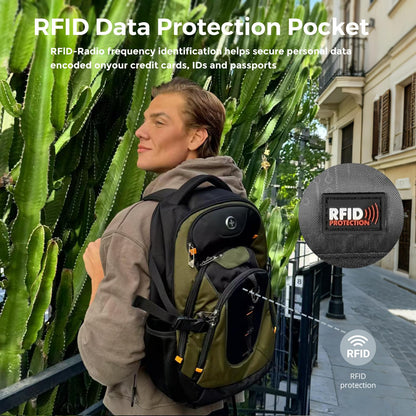 Swissdigital Design Laptop Backpack with USB Charging Port, Travel Backpack Fits 15.6 inches Computer, 31L College School Backpack for Men, Olive/Black | SD803-26