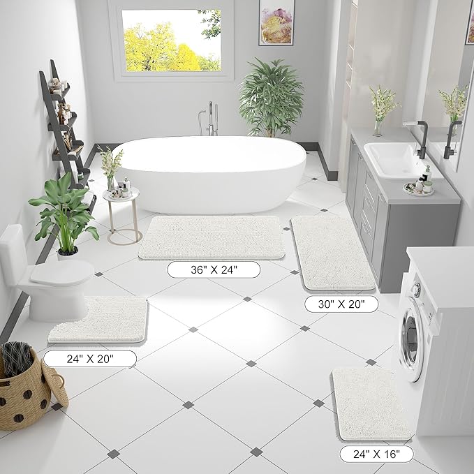 OLANLY Bathroom Runner Rugs 59x20, Extra Soft Absorbent Chenille Bath Rugs, Rubber Backing Quick Dry, Machine Washable Long Bath Mats for Bathroom Floor, Tub and Shower, Home Decor Accessories, Ivory