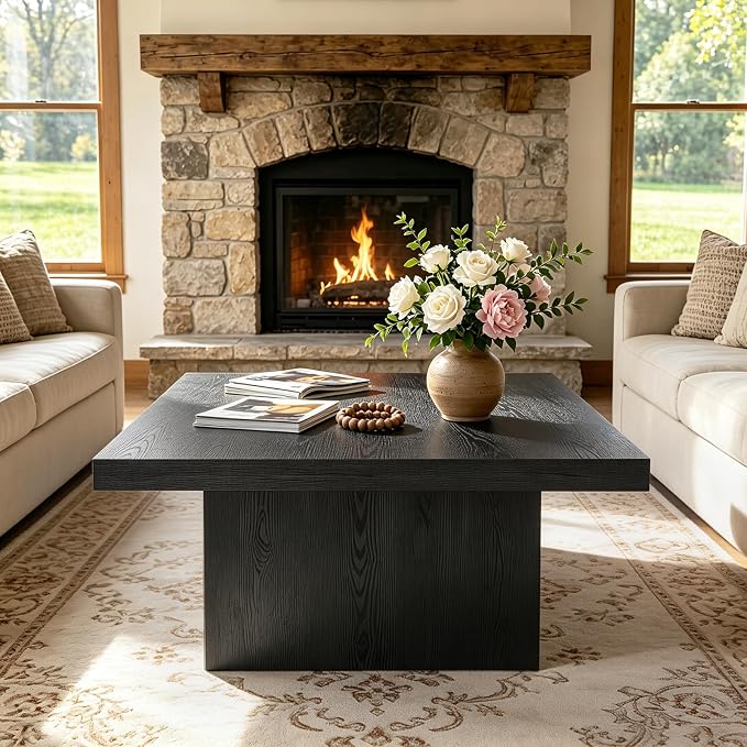 Square Coffee Table,Wooden Living Room Table,Center Table with a Large Tabletop,35.4" x 35.4",for Small Spaces, Apartments, Living Rooms, Black