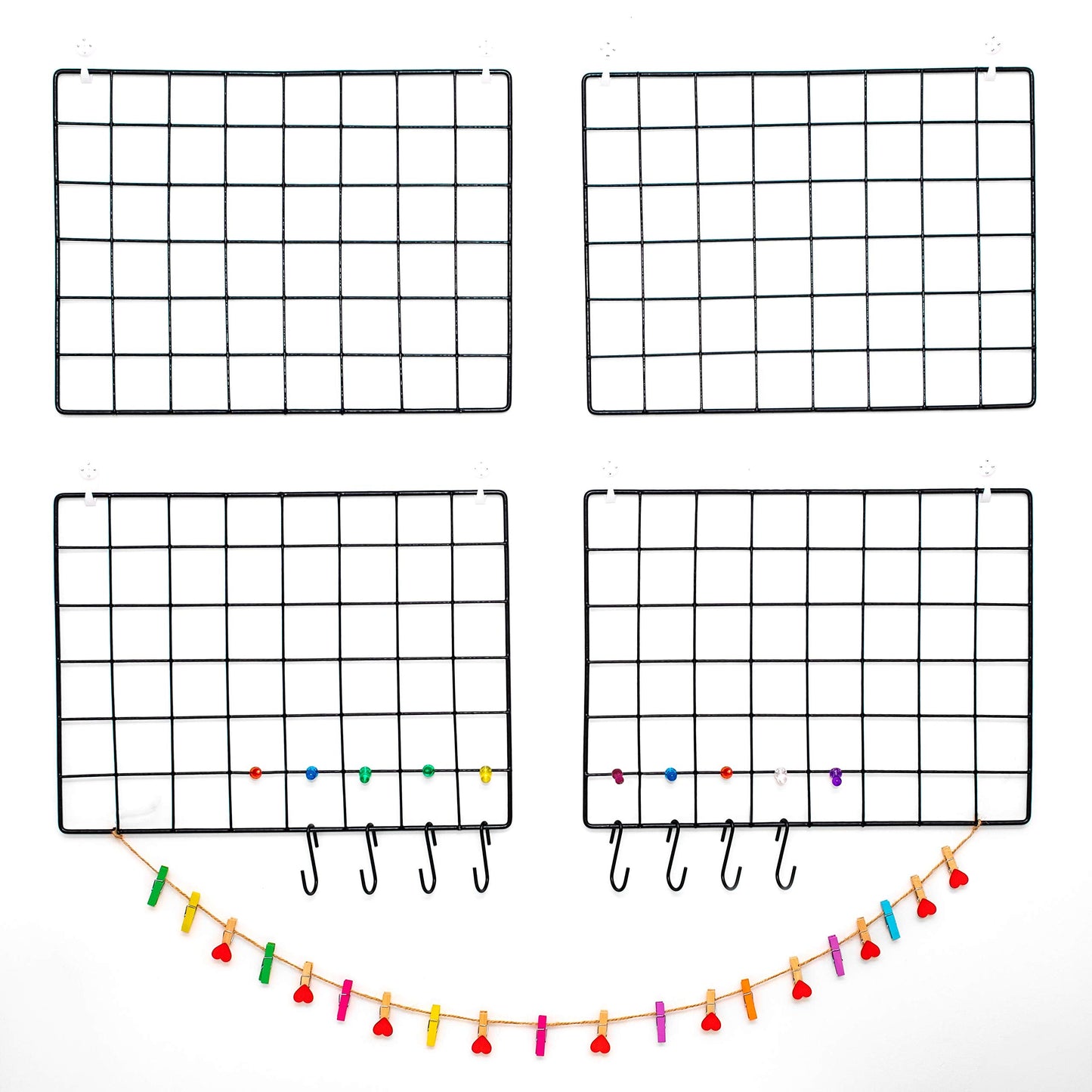 ODOXIA 4-Pack Wire Wall Grid Panel | Photo Grid Wall Decor | Metal Board for Hanging Pictures | Black Wire Organizer for Home, Office & Kitchen | Panel for Display & Storage
