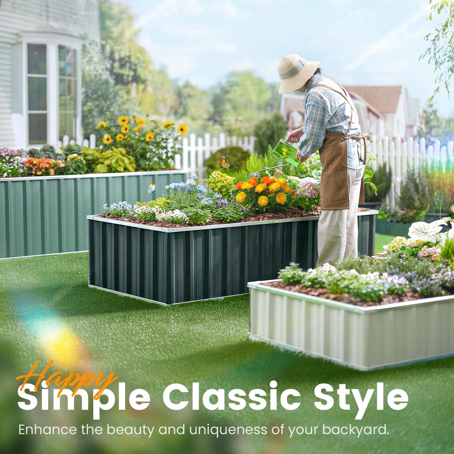 KING BIRD Raised Garden Bed 68" x 36" x 12" (2 Packs) Galvanized Steel Metal Outdoor Planter Kit Box for Vegetables, Flowers, Fruits, and Herbs, Dark Grey