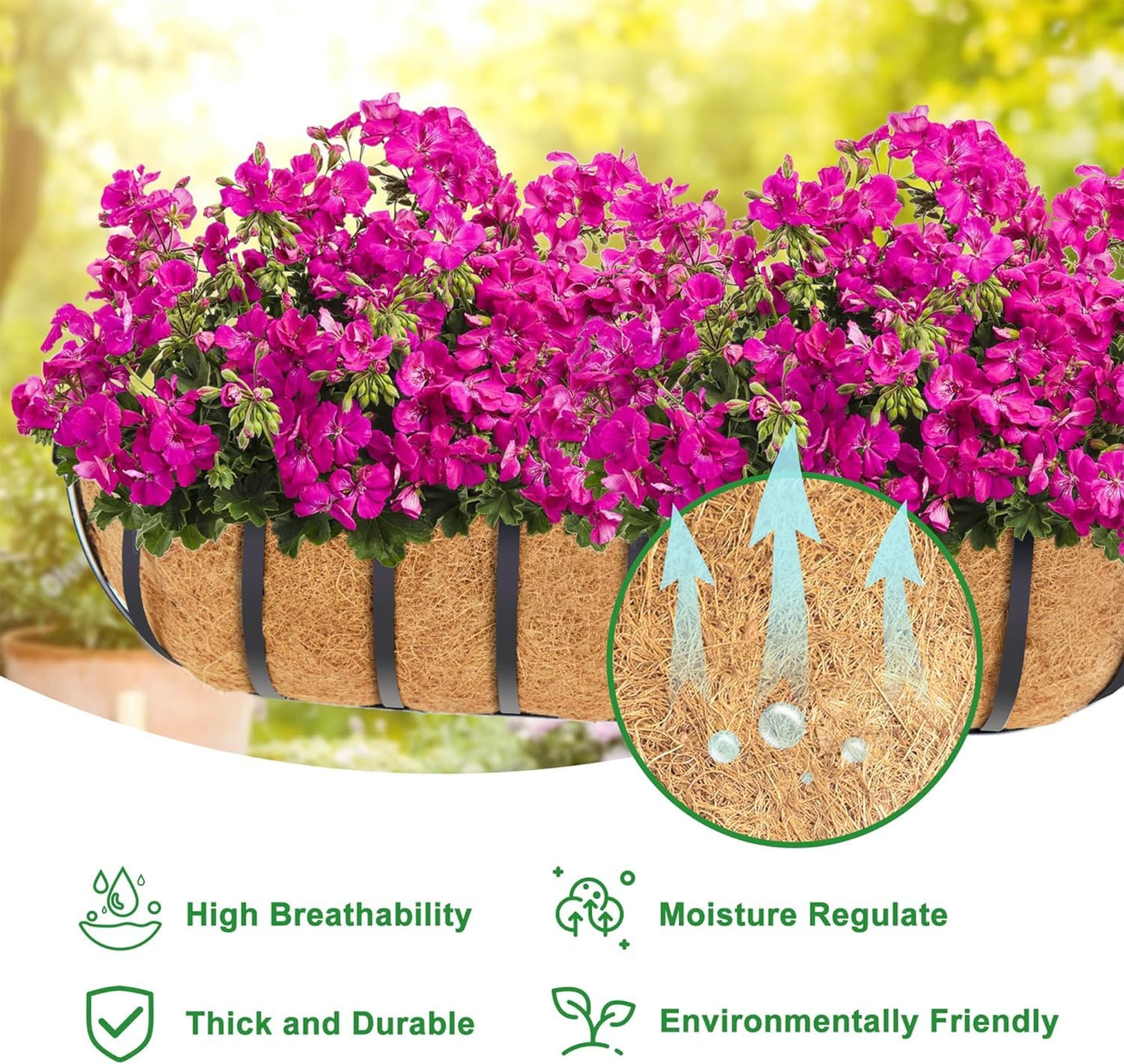 Y&M 4pcs 24" Trough Coco Liner for Window Box Deck Basket Planter Trough Coconut Fiber Liners, Coconut Fiber Pre-Formed Replacement