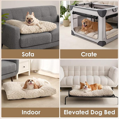 EHEYCIGA Washable Medium Dog Bed for Crate 29x21 Inch, Kennel Pad for Dogs Up to 35 lbs, Plush and Comfy Pet Sleeping Mat, Beige
