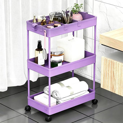 SPACELEAD Slim Storage Cart 3 Tier,Bathroom Organizer Rolling Utility,Mobile Shelving Unit Slide Out for Office, Kitchen, Laundry Room & Narrow Places,Purple