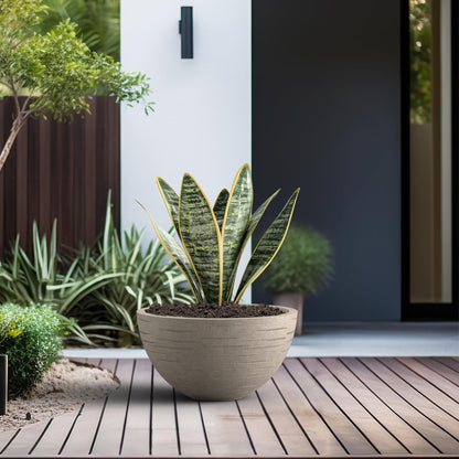 Kante 16.9 Inch Dia Concrete Planter, Round Bowl Design Garden Pot for Indoor Outdoor Plants, Modern Flower Pot with Drainage Hole, Weathered Concrete Finish with Painted Interior