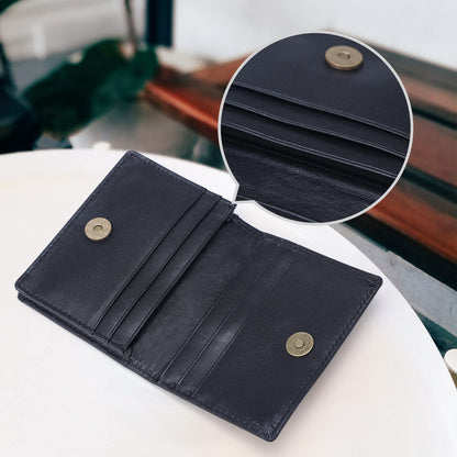 compalo RFID Blocking Front Pocket Minimalist Slim Leather Bifold Wallet Credit Card Case Holder ID Window