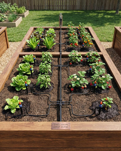 MYMULIKE Drip Irrigation System, 1/2" Main Pipe & 1/4" Branch Pipe, Adjustable Drip Emitters, Automatic Irrigation Kit Garden Watering System for Flower Bed, Raised Beds, Lawn, Greenhouses
