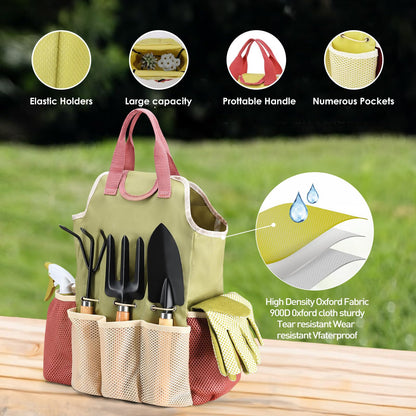 APSARAS USA Gardening Tools, Garden Tool Set, 10 Pieces Heavy Duty Sturdy Steel Gardening Tool Set with 600D Oxford Cloth Storage Tote Bag, Durable Supplies Kit Perfect Garden Gifts for Father