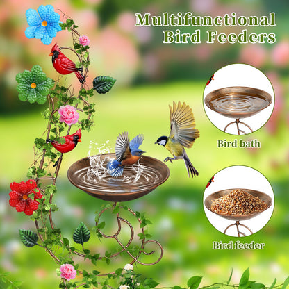 YADOOLIFE 57” Bird Bath with Garden Trellis for Climbing Plants Outdoor, Small Decorative Trellises Metal Birdbath Bird Baths, 1 Piece (Redbird)