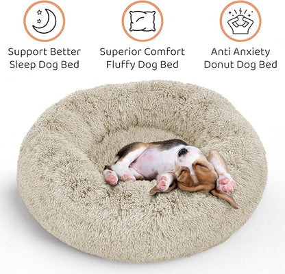 Donut Dog Bed - Premium Comfort for Anxiety Relief - Fluffy & Calming Design with Ultra-Plush Support | Cozy Round Dog Bed with Super Soft Circle Style (Cream, Small)
