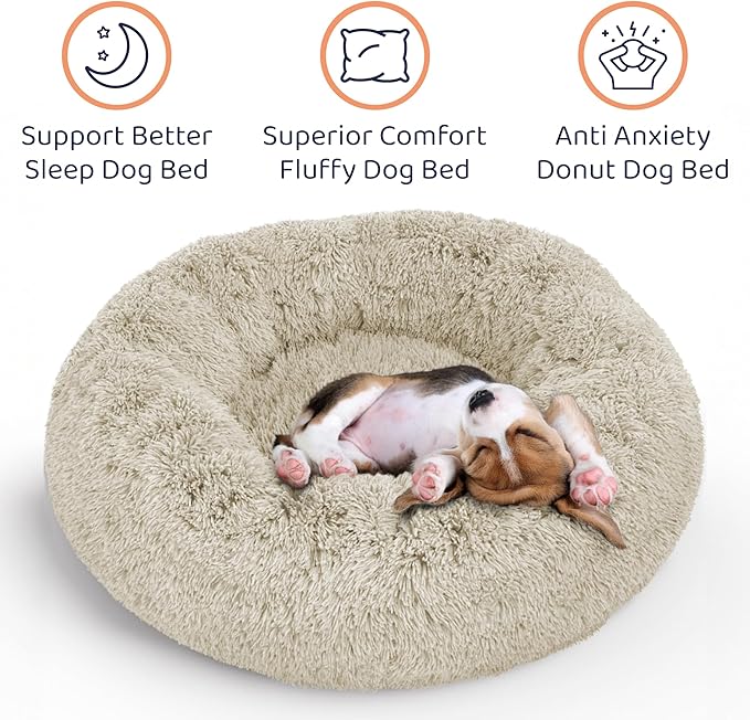 Donut Dog Bed - Premium Comfort for Anxiety Relief - Fluffy & Calming Design with Ultra-Plush Support | Cozy Round Dog Bed with Super Soft Circle Style (Cream, X-Large)