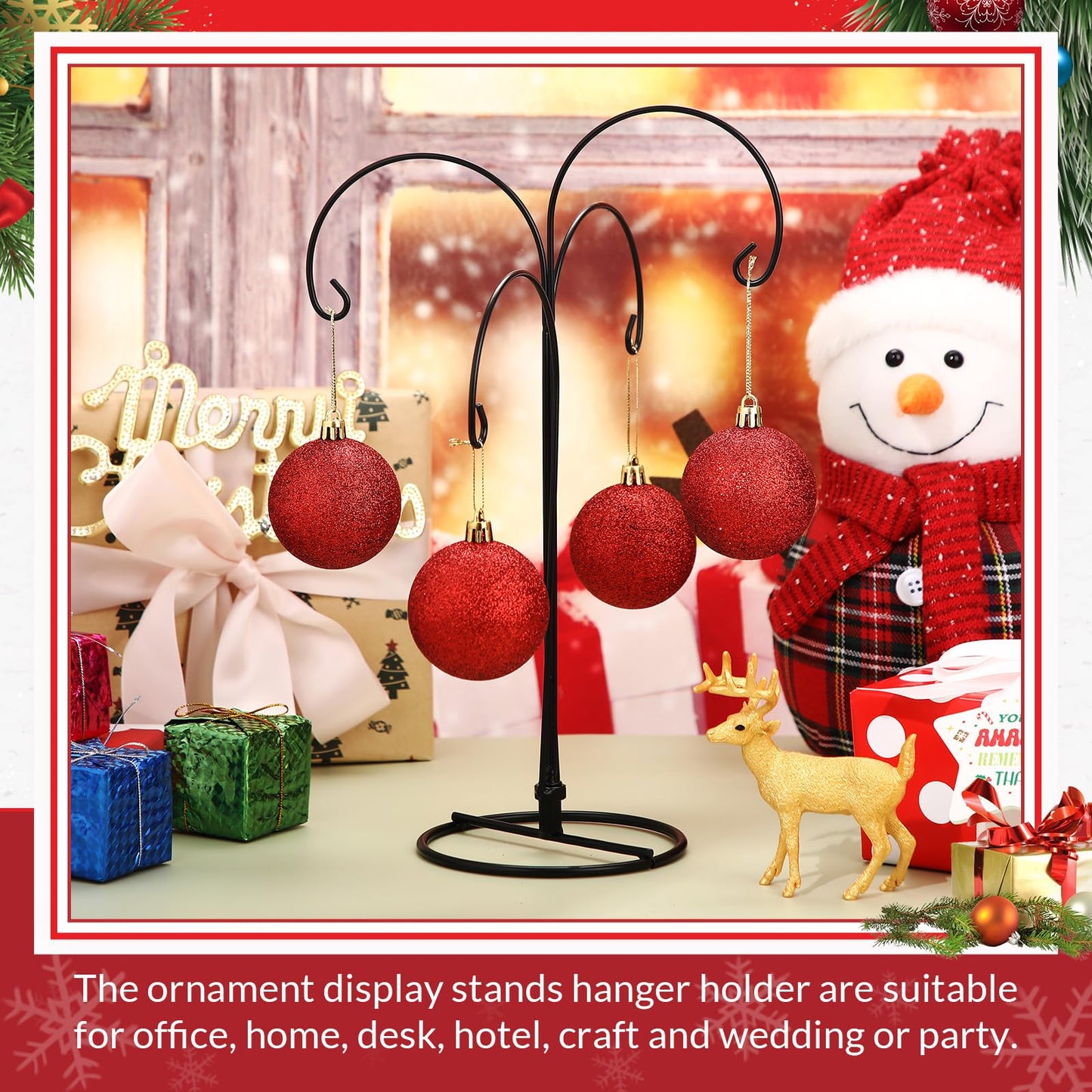 Otoolling 4 Arms Ornament Display Stand Holder 12 Inch Christmas Hanger Hook Dog Cat Glass Ball Bauble for Christmas Wedding Home Office Decoration(Black)