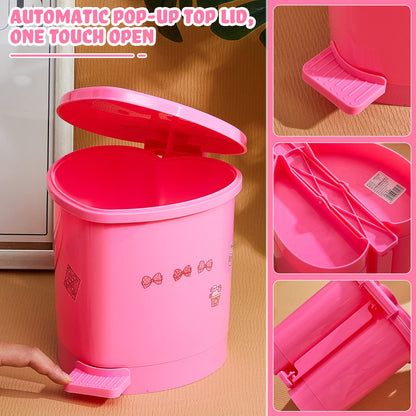 Tessco for you 2 Pieces Strawberry Desk Trash Can Cute Mini Countertop Trash Can with Lid Kawaii Small Garbage Plastic Waste Bin with Sticker for Car Office Home Bedroom Bathroom Kitchen Decor(Pink)