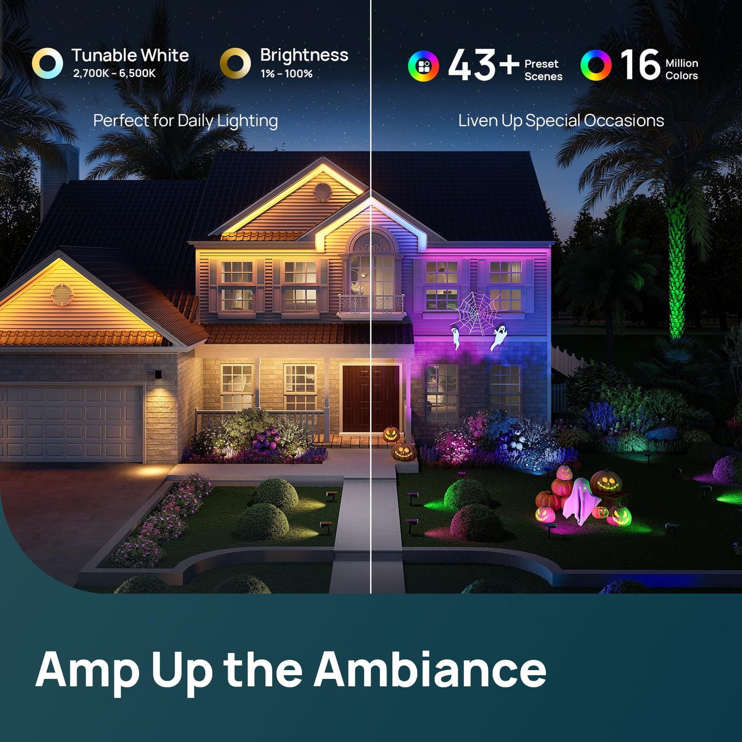 Linkind Smart Solar Spot Lights Outdoor SL5C, Solar Spotlight Waterproof Color Changing APP/Voice Control Landscape Lighting, IP67 Outdoor Lights for Yard, Garden, Pathway(2 Pack)