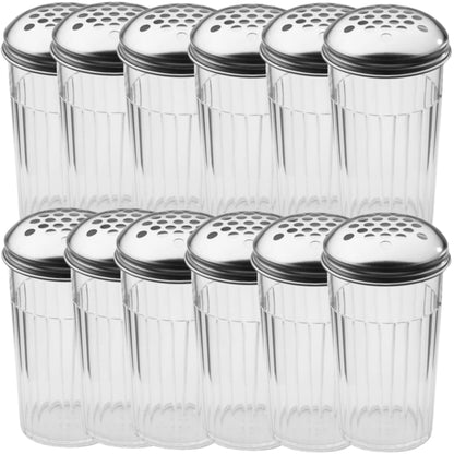 12-Ounce Plastic Parmesan Cheese Shaker/Red Pepper Shaker with 1/4" Large Holes Stainless Steel Lid, Clear Plastic suger/spice dispenser Lids, By Geex Depot US. (360ml) (1) (12)