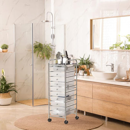 Simple Houseware Utility Cart with 10 Drawers Rolling Storage Art Craft Organizer, Chrome