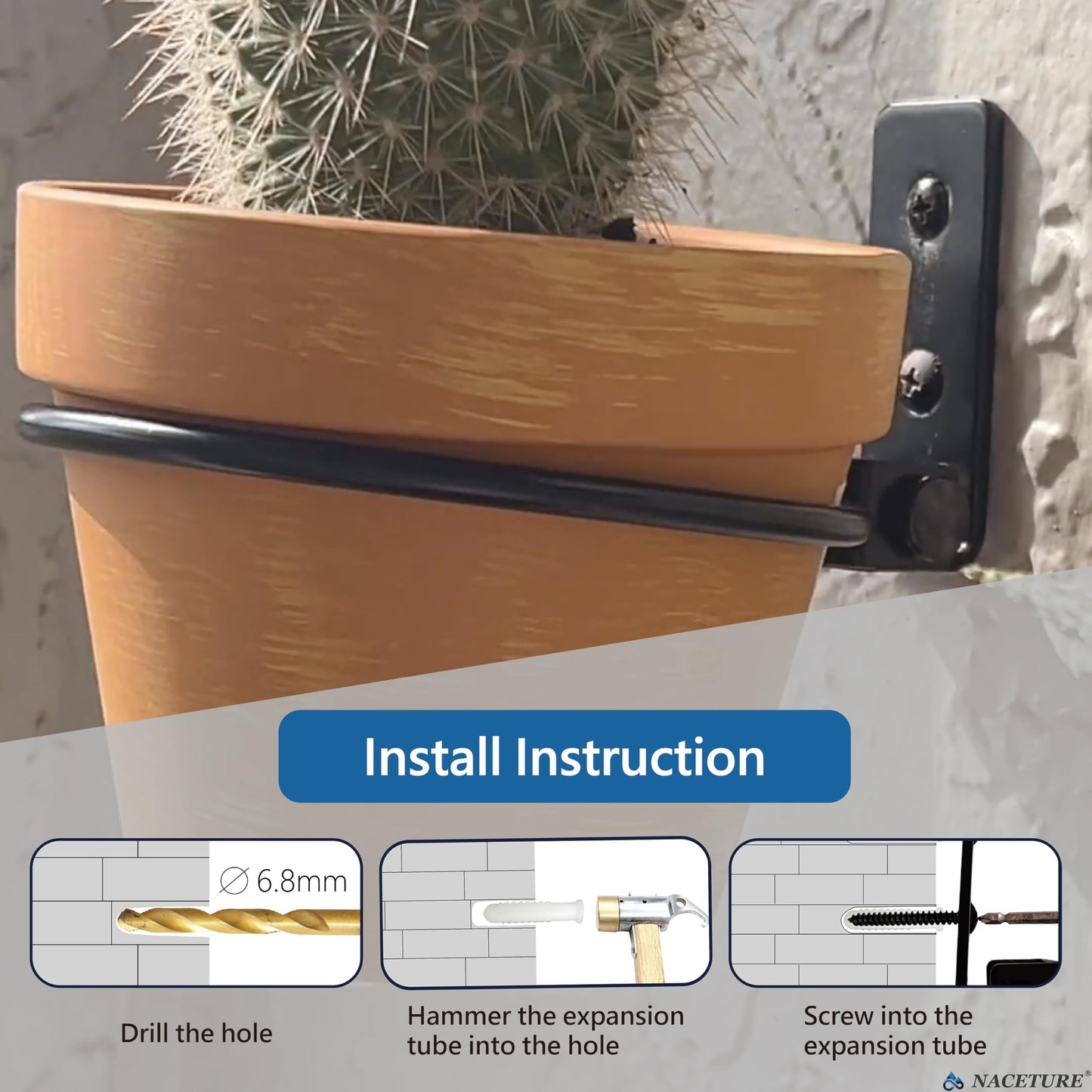 NACETURE Flower Pot Holder Ring for Wall Mount Foldable – Heavy Duty Round Metal Planter Hooks Hangers - Fence Pot Plant Holders Hanging Bracket for Outdoor Indoor (6 Inch 3 Pack)