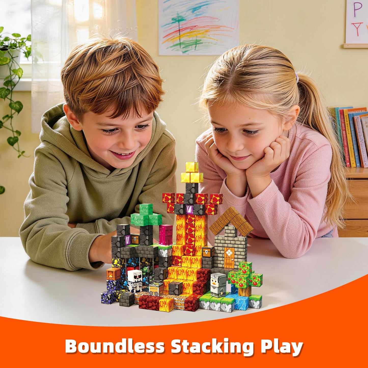200PCS Magnetic Blocks, Magnetic Building Cube Set for Kids Ages 3+, Constructions STEM Stacking Tiles Toy Building Birthday Gifts for Boys Girls
