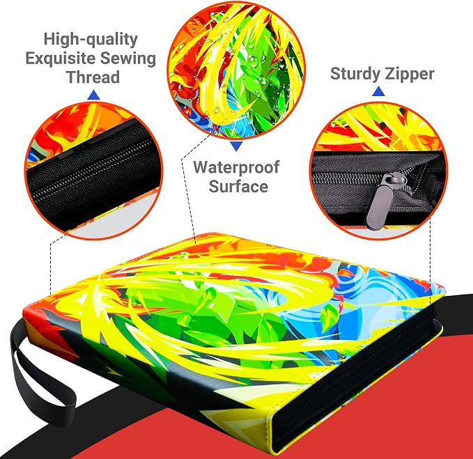 Trading Card Binder for TCG Cards, 4-Pocket Portable Card Collector Ablum Holder Book Fits 400 Cards with 50 Removable Sleeve, Waterproof BKM Card Binder Display Storage Carrying Cases for TCG-Storm