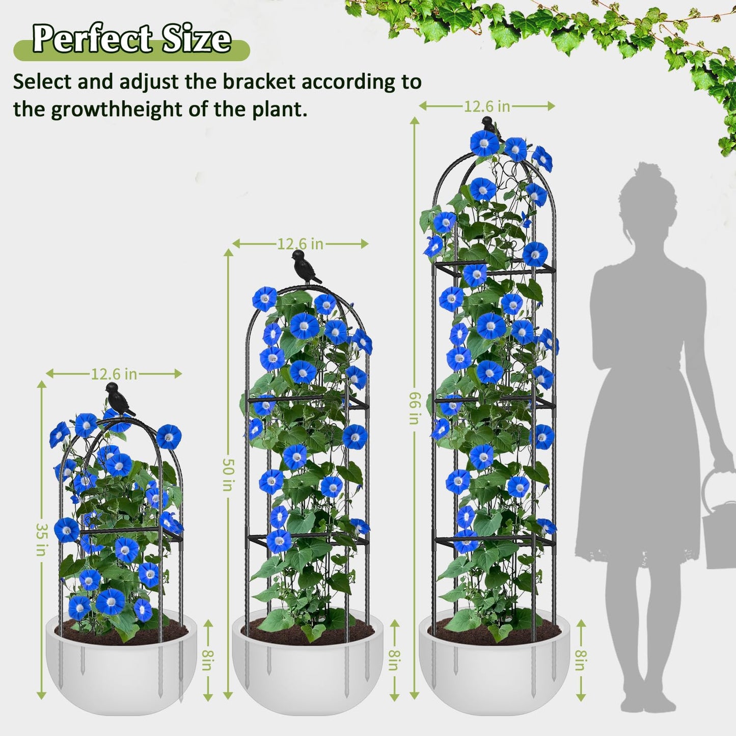 Square Tomato Cages for Garden, 6.2 FT Cucumber Trellis for Flowers, Grape, Pea, Rose, Bean, Rustproof Plastic Coated Metal Plant Support for Potted Plants Indoor Outdoor - 2PC Obelisk Trellis