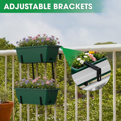 FANSXIVITA Balcony Planters Railing Hanging, Deck Railings Planter Boxes 16.9in, Railing Planter Box, Deck Planters for Railings, Railing Flower Box with Metal Brackets, Black Green
