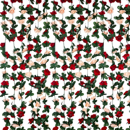 16Pcs 126Ft Burgundy&Champagne Rose Garland, Fake Rose Hanging Flowers, Artificial Flower Vine, Hanging Floral Vine Garland for Wedding, Wall Arch, Halloween, Christmas Garden Backdrop Decor