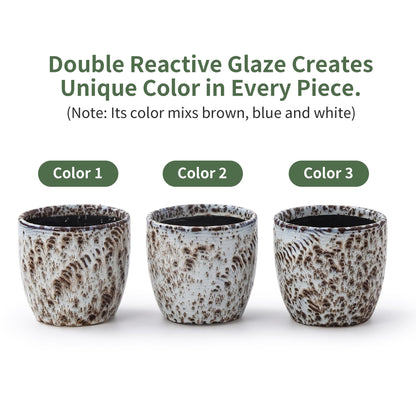4+5.75 Inch Ceramic Planter Set of 2 with Drainage Hole and Saucer for Plants, Indoor-Outdoor Large Round Succulent Orchid Flower Pot -Reactive Glaze Speckled(Inner-pots not Larger Than 5 Inch)