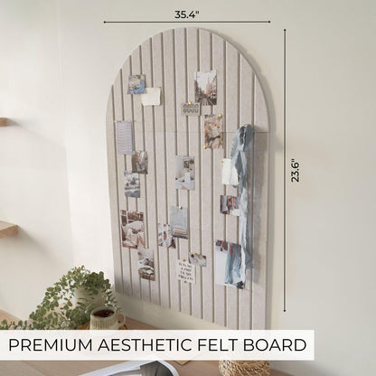 Large Arched Felt Bulletin Board - Stylish Perfectly Sized 35" x 24" Cork Board Alternative for Office & Wall Decor – 6 Customizable Adhesive Tiles with Pins are Perfect to Display Your Photos