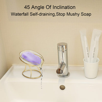 Plcnn Bar Soap Holder Self Draining Soap Dish, Decorative Bathroom Soap Tray with Gold Iron Frame Creative Soap Box for Bathroom, Kitchen Sink Home Gift
