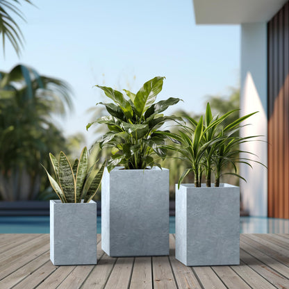 Kante 18.5",15.7",12.6" H Tall Rectangular Concrete Planters Set of 3, Outdoor Indoor Lightweight Plant Pots with Drainage Hole and Rubber Plug, Modern Style for Home Garden Patio, Slate Gray