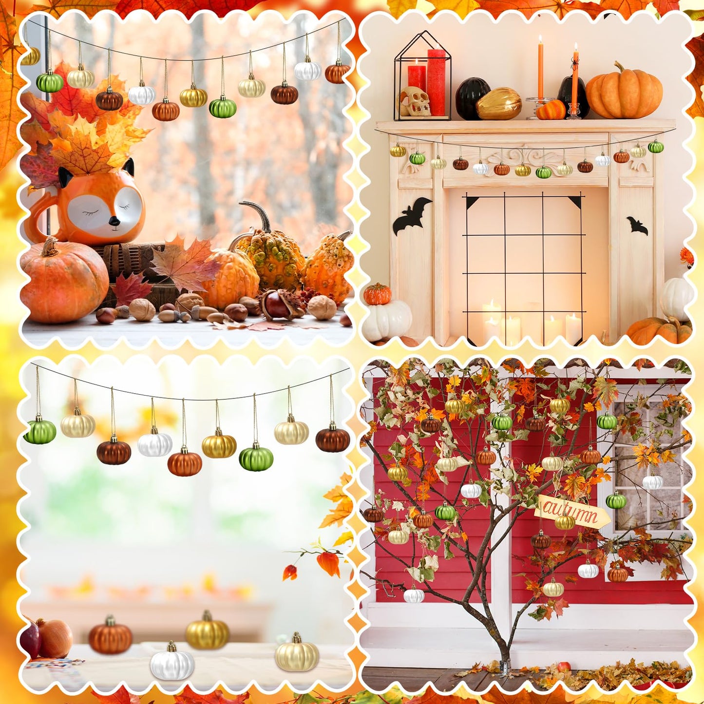 JarThenaAMCS 24Pcs Fall Pumpkin Hanging Ornaments Mini Pumpkin Ball Ornaments Thanksgiving Hanging Decorations for Autumn Harvest Christmas Party Tree Home Wall Decor