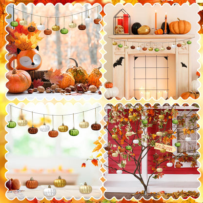 JarThenaAMCS 24Pcs Fall Pumpkin Hanging Ornaments Mini Pumpkin Ball Ornaments Thanksgiving Hanging Decorations for Autumn Harvest Christmas Party Tree Home Wall Decor