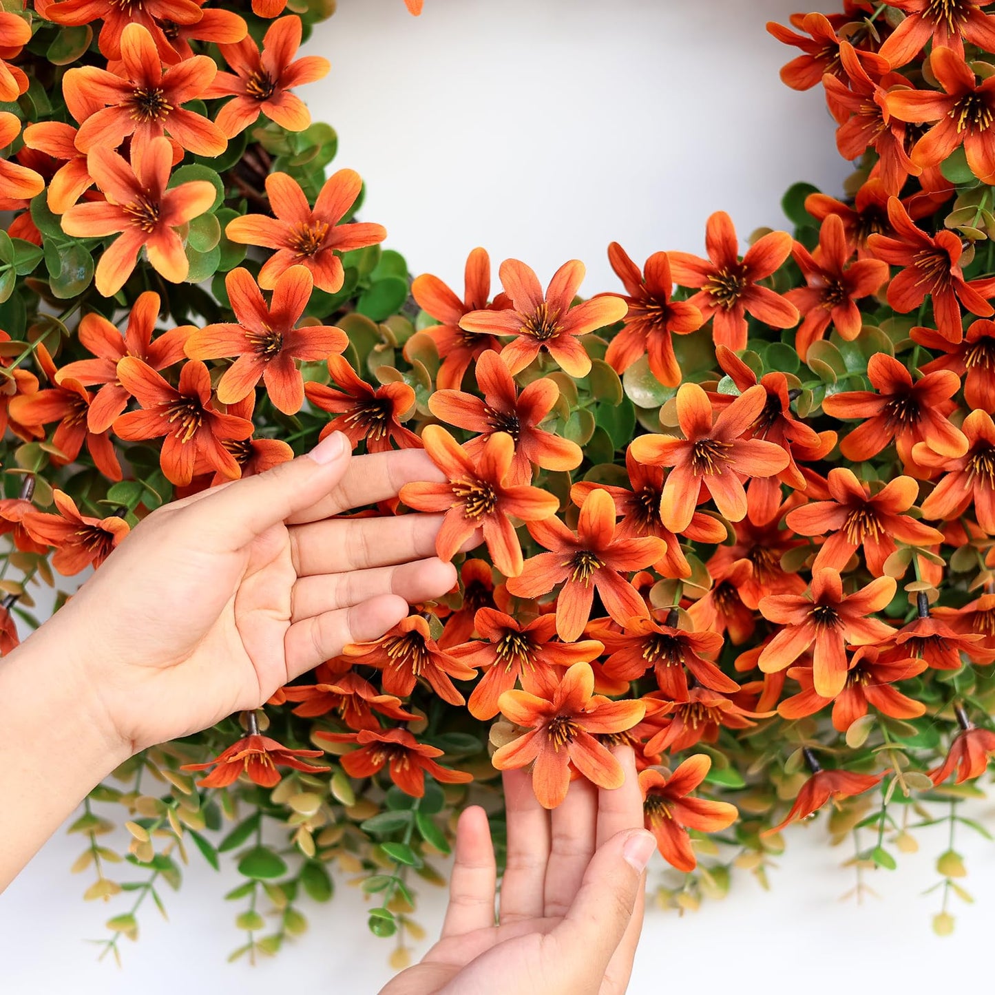 26" Fall Wreath for Front Door, Porch, Window - Large Artificial Eucalyptus Leaves with Fake Silk Flowers Outdoor Wreath for Home Farmhouse Harvest Festival Thanksgiving Day Autumn Decor