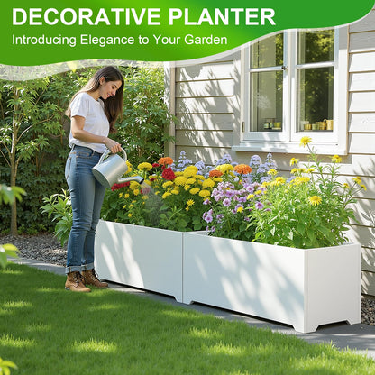 36" White Rectangular Planter, 36x15x15 Inch Large Metal Flower Box with 6 Drainage Holes, Raised Bottom, Galvanized Outdoor Planter for Patio Garden Deck, Heavy Duty Planter for Vegetables Shrubs