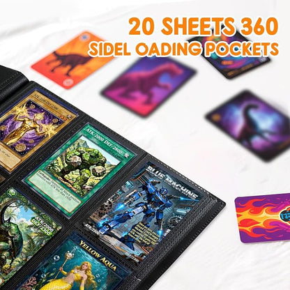 Trading Card Binder 9 Pocket, 360 Card Waterproof Folder with Side Loading Sleeves, Sturdy Card Collection Album for MTG, TCG, Game Cards & Sports Cards, 5 Pack, Black