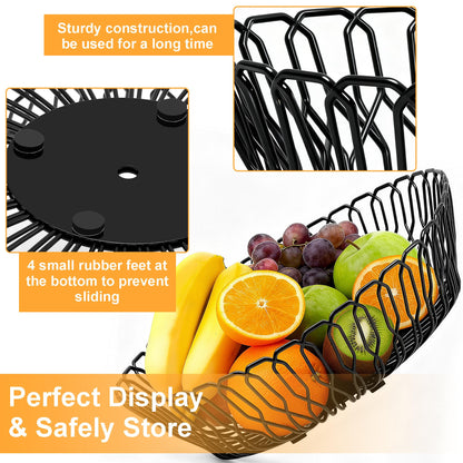 LULARINE Fruit Bowl,Metal Baskets For Home,Metal Wire Fruit Bowl for Kitchen Counter, Countertop, Home Decor, Modern Creative Stylish Black Wire FruitBowl