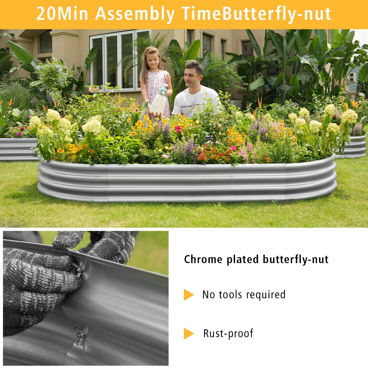 Gardeal Garden Galvanized Raised Garden Bed Kit - Metal Planter Box for Vegetables/Herbs/Flowers, Heavy-Duty Steel Outdoor Planter with Reinforced Edges (4x2x1 FT)