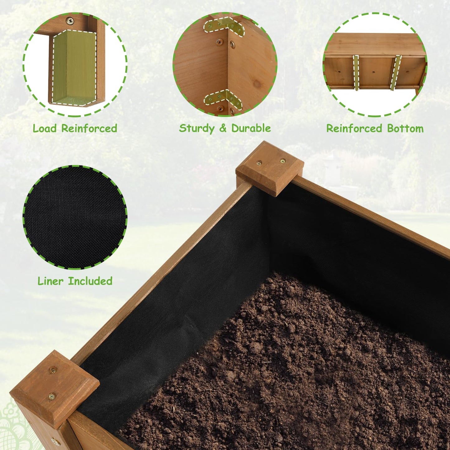 PetsCosset Raised Garden Bed Wooden Elevated Planter Box with Legs, Protective Liner Reinforced for Vegetables Herbs Flowers for Outdoor Patio Backyard Balcony Gardening (33.46 X 17.9 X 29.72 inches)