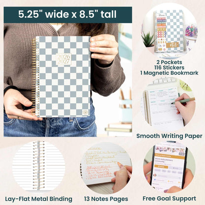 bloom daily planners 2026-2027 Planner - Academic Year (July 2026 - July 2027) Monthly & Weekly Soft Cover Planner for Women - 13 Month Calendar Agenda Book with Stickers - 5.5" x 8.25" - Checkered