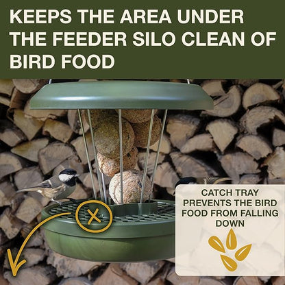 SWISSINNO Bird Feeders - No Mess Fat Ball/Suet Feeder for Outdoors Hanging - Smart Birds Lucerne Spill Proof Wild Cardinal Bird Feeder with Integrated Seed Catcher Tray - Green
