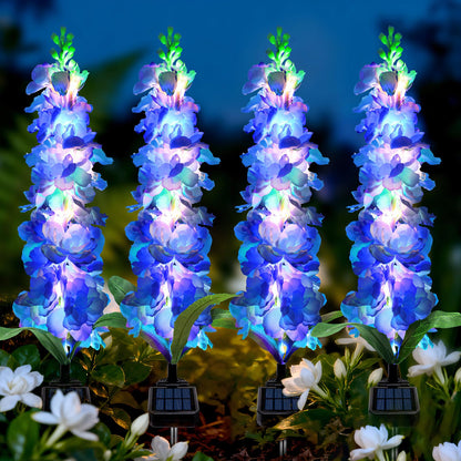 MRHEPHAESTUS Solar Garden Lights, Solar Blue Delphinium Flowers Lights 4 Pack 80 LEDs, Waterproof Outdoor Light Two Lighting Modes for Outside Wedding Party Garden Yard Patio Lawn Decor
