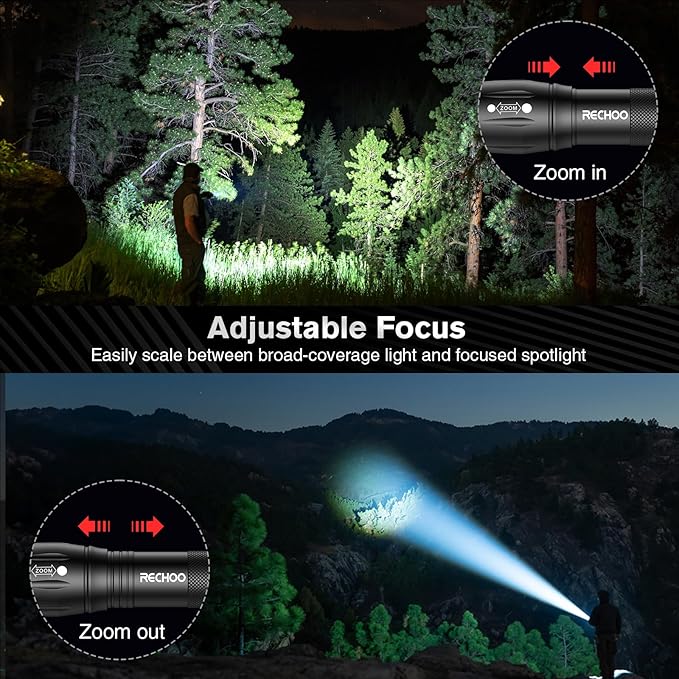 RECHOO 6-Pack LED Flashlight, Bright Small Flashlights High Lumens, 3 Modes, Battery-Powered Pocket Mini Flashlights, Flash Light Adjustable Focus, Waterproof Flashlights for Home Emergency Camping
