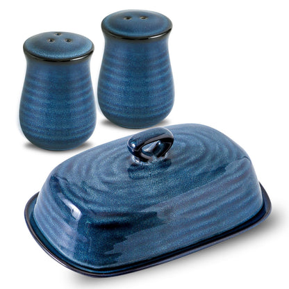 Hasense Ceramic Salt Pepper Shakers and Butter Dish Set, 2 Pieces Navy Reactive Glaze Dinnerware Accessories Set Perfect for Home Decor, Kitchen Housewarming Gift