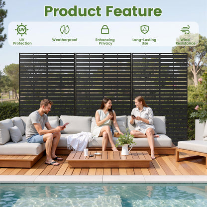 Diyfire Outdoor Privacy Screen 60" H HDPE Decorative Panel Freestanding Privacy Fence with Stand, Privacy Screens with Louvered 5 Panels, Weather-Resistant Panel Fence for Patio, Balcony, Pool, Black