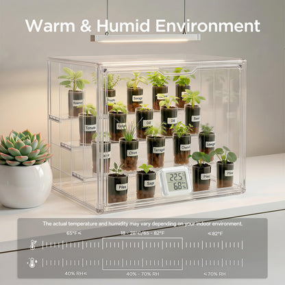 HBlife Mini Greenhouse for Indoor, Clear Stackable Green House with Magnetic Door & Adjustable Drainage Dividers, Tabletop Portable Greenhouse for Small Plants Nursery Germination and Display, 1 Pack