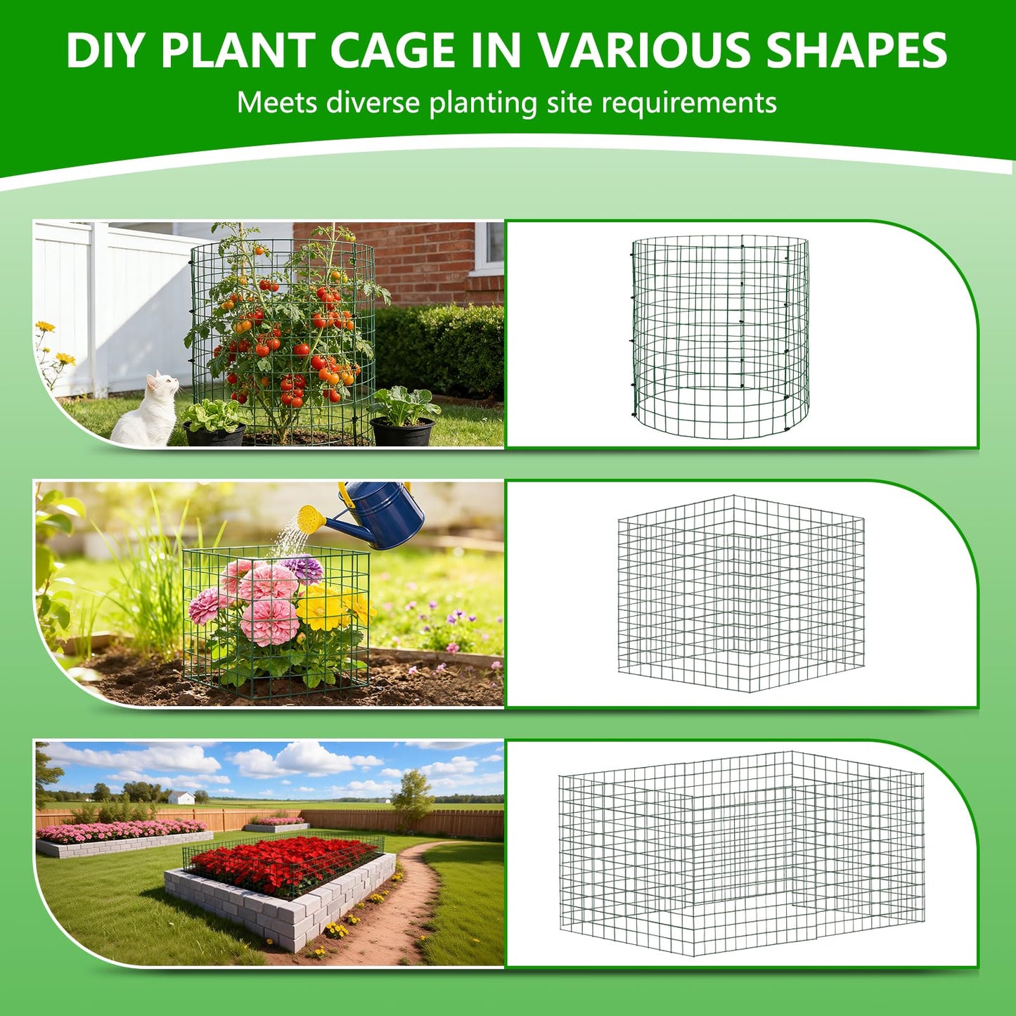 10 Pack Plant Protectors from Animals, 12''x14'' Metal Plant Cages for Outdoor Plants, Garden Plant Protector with Stakes & Zip Ties, Keep Rabbits Squirrels Out, Plant Cage for Flowers Vegetables