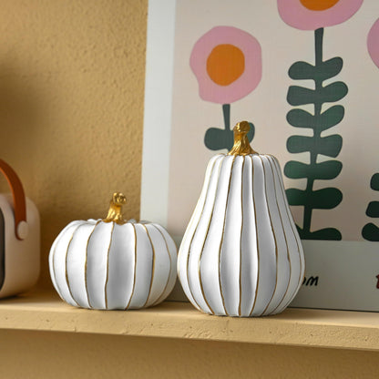FESTGLOX Pumpkin Fall Decor, White and Gold Pumpkins for Decorating Thanksgiving Table Centerpieces, Artificial Resin Pumpkins Decor for Mantel, Harvest Autumn Tabletop Decoration