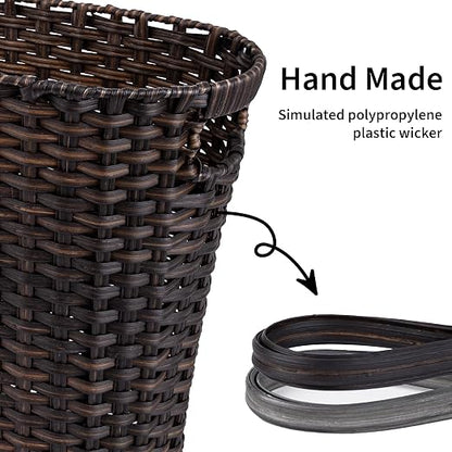 GRANNY SAYS Wicker Trash Can, Bathroom Trash Can with Handles, Wicker Waste Basket for Bathroom, Waste Basket for Bedroom, Decorative Wicker Wastebasket, 15 Liters/4 Gallons, 1-Pack Dark Brown