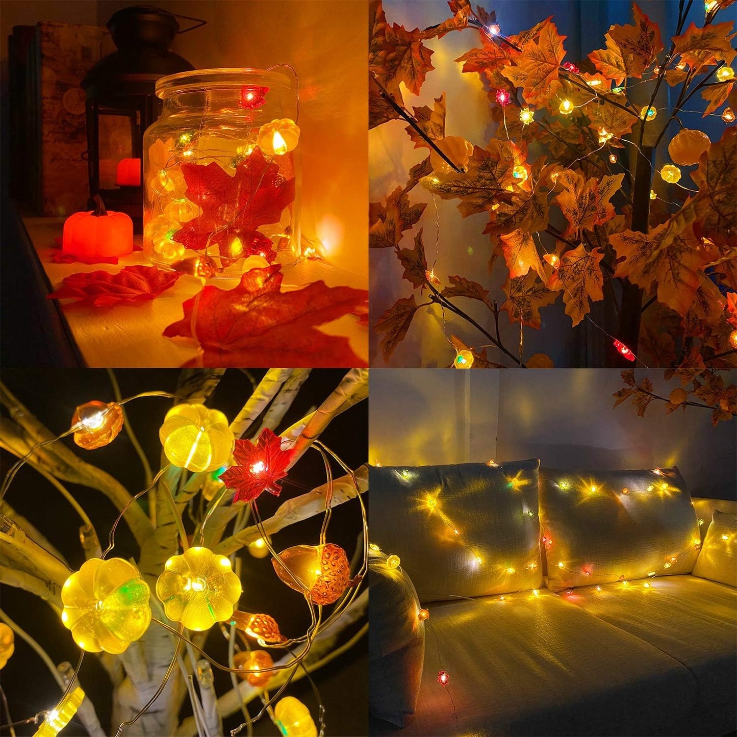 TURNMEON Fall Decor 2 Pack 3D Fall Thanksgiving Pumpkin Lights Total 40LED/13Ft Fall Decorations for Home, 3 in 1 Battery Powered Fall String Lights Halloween Thanksgiving Decor Home Indoor Outdoor