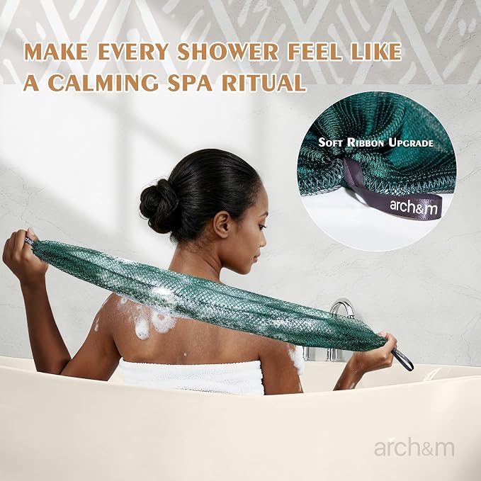 ARCH&M Authentic African Net Sponge with Knots 53", 2 Pack | Back Scrubber, Quick-Dry, Exfoliating Shower Loofah, Soft Mesh All Skin Types Daily Use, Travel-Friendly, For Women and Men
